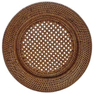 fiolini Platzteller Rattan Rund Ø 32 cm, braun, handgefertigt - Dekoteller, Unterteller, Platzteller für Teller