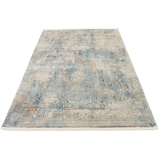 Teppich BESTSELLER CAVA, OCI DIE TEPPICHMARKE, rechteckig, Höhe: 8 mm, Glanz Viskose, mit Fransen, Hoch Tief Struktur, Vintage, Wohnzimmer blau