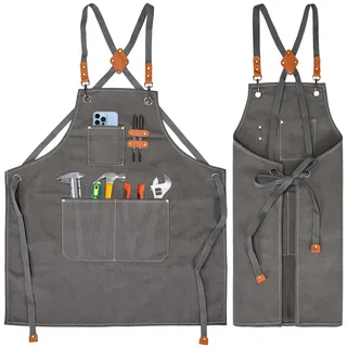KOOOGEAR Multifunktionale Schürze aus Segeltuch,Arbeitsschürze,Schweisserschürze,Grill Kochschürze,erstellbarem Gürtel Geeignet Leinenschürze geeignet für Küche, Garten, Schmiede, Werkstatt - 75 x 68 cm (Länge x Breite), 2 x 150 cm (Gürtel)