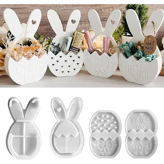 4er Set Silikonformen Ostern – Hase Korb Blume Kerzenform Für Gips Diy Frühjahrsdeko Ostergeschenk