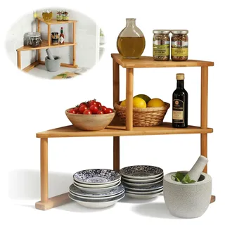 LS-LebenStil Küchenregal Eckregal 39x52cm - Holz - Stehendes Aufbewahrungsregal für Küche & Bad - Gewürzregal über Eck - Dekoregal als Organizer für Arbeitsplatte - Modern & Platzsparend
