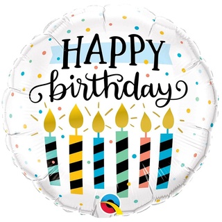 Folienballon Happy Birthday, Rund 45 cm, mit bunten und weißen Kerzen, Ideal für Geburtstagsfeiern, Jubiläen, Überraschungspartys, Dekoration, Geschenk, Wiederverwendbar, Helium- oder Luftbefüllbar