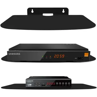 Massives Metall Wandregal mit Halterung für TV/SAT-Receiver, WLAN-Router, Switch, Konsole, DVD-Player, Blu-ray-Player, Schwarz - Schwarz