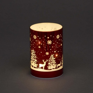 13 cm große Weihnachtsvase, Tischlampe, geätzte Glasröhre, Waldszene rote Zylinder-LED-Lichterkette, batteriebetrieben