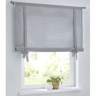 Kutti Cottage Raffgardine Stangendurchzug 45 x 100 cm Grau/Weiß 1 St.