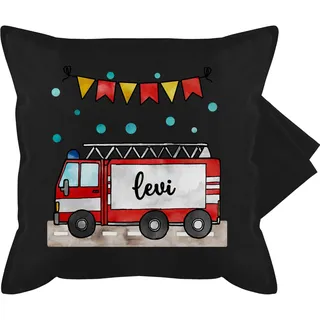 Kissenbezug - Feuerwehrauto Motiv I Leiterwagen Geschenk Feuerwehr I Löschzug - 50 x 50 cm - Schwarz - Geschenke für feuerwehrmänner personalisierte Kissen Kinder jugendfeuerwehr Name