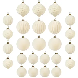 25 stück kunstoff weihnachtskugeln samt beige Creme Ivory weiß 6cm 8cm für Weihnachtsbaum christbaumkugeln mit Haken Anhänger Weihnachten deko tishdeko
