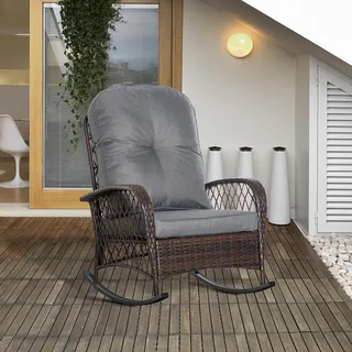 Outsunny Schaukelstuhl mit Kissen Polyester 75 x 91 x 98 cm Braun