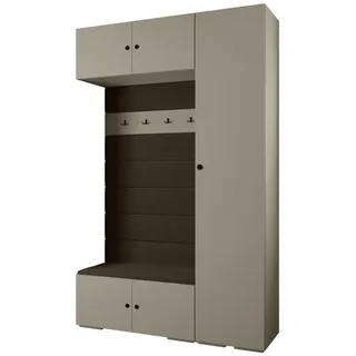 Abiks Möbel Garderoben-Set, Kaschmir, Braun, Schwarz, Holz, Nachbildung, 2-Sitzer, 7 Fächer, 150x236.7x47 cm, Garderobe, Garderoben-Sets & Serien, Garderoben-Sets