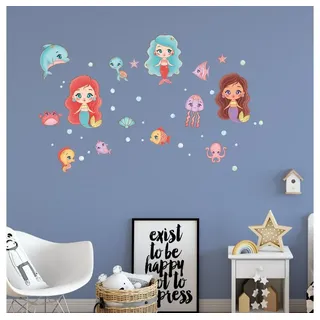 Sunnywall Wandtattoo Meerjungfrau - Wandtattoo Kinderzimmer Baby Wandaufkleber (6 St), konturgeschnitten bunt