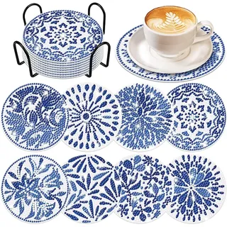 Diamond Painting Untersetzer DIY 8er Set Erwachsene Diamant-Malsets mit Halter 5D Diamond Painting Kinder Art,Basteln Erwachsene Kreativ Set fur Tassen,Vasen,Kerzen