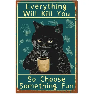 CREATCABIN Katze Kaffee Retro Metallschild Vintage Blechschild Lustige Katze Poster Retro Malerei Plakette Eisenschild Wanddekoration Kunstwand Hängeschild Dekorativ Für Café Büro Restaurant 30x20cm
