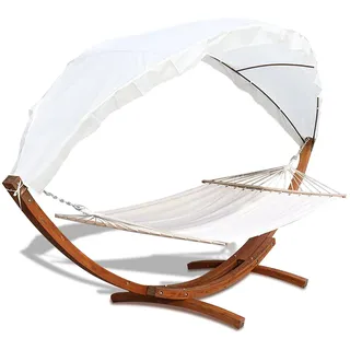 EINFEBEN Hängematte mit Gestell und Sonnendach, Hammock aus wetterfestem Lärchenholz, bis 200kg, Stabhängematte für 2 Personen Outdoor und Indoor