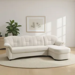 Ecksofa DOMO COLLECTION "Flores Schlafsofa, B/T/H: 233/142/86 cm, L-Form", beige (creme), B:231cm H:84cm T:142cm, 100% Polyester, Sofas, wahlweise mit Bettfunktion, wahlweise mit Federkern, auch in Leder