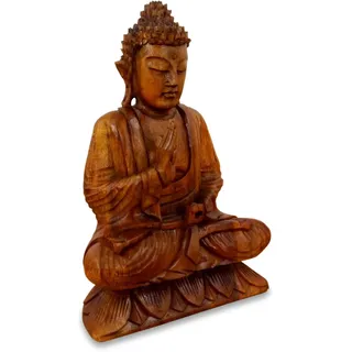 livasia Buddha Figur aus Holz 30cm hoch – Balinesische Handwerkskunst – Buddha Figuren aus Suarholz, einzigartig durch traditionelle Handarbeit, jedes Stück EIN Unikat