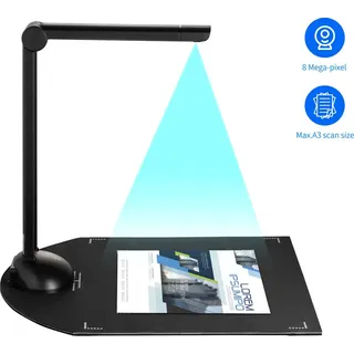 Dokumentenbuchkamera-Scanner 8 Megapixel HD High-Definition A3 Scangroesse mit USB-Anschluss LED-Licht OCR-Funktion Kompatibel mit Windows fuer Kla... - Schwarz