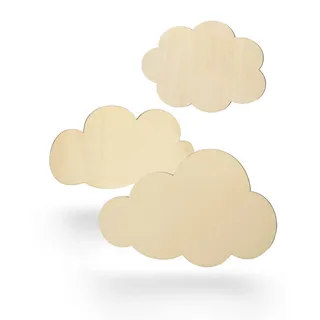 Kleenes Traumhandel Holzwolken - Wolken aus Holz - Wanddeko Wolke - Wolkenscheiben - Wolkenform aus Holz für Kinderzimmer, Schlafzimmer, Wohnzimmer - (10 cm breit)