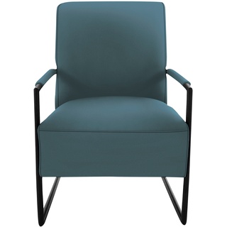 Cocktailsessel K+W KOMFORT & WOHNEN Sessel Gr. Leder Longlife BRONCO, B/H/T: 62 cm x 77 cm x 83 cm, blau (topas) Clubsessel Cocktailsessel mit bezogenen Armlehnen, Gestell in Metall schwarz Struktur