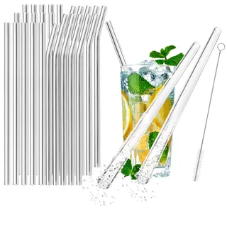 com-four® 30x Glasstrohalme spülmaschinenfest und wiederverwendbar - Glas Strohhalme für Cocktails - Trinkhalme Glas mit Reinigungsbürste - Glastrinkhalm umweltfreundlich - 23 cm