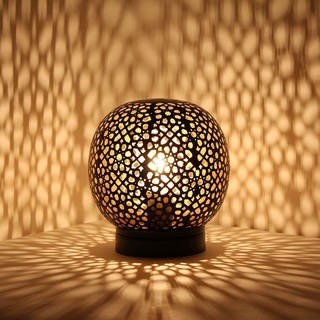 albena shop orientalische Tischleuchte ATIN Ø 20cm schwarz/innen gold (ohne Leuchtmittel) | Moderne Tischlampe für ästhetische Inneneinrichtung | Nachhaltige Nachttischlampe mit Schattenspiel