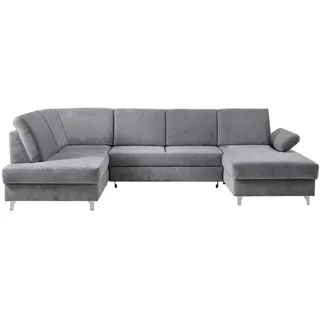 Cantus Wohnlandschaft, Hellgrau, Holz, 5-Sitzer, U-Form, 322x186 cm, seitenverkehrt erhältlich, Schlafen auf Sitzhöhe, Hocker Rücken echt, Wohnzimmer, Sofas & Couches, Wohnlandschaften, Wohnlandschaften in U-Form