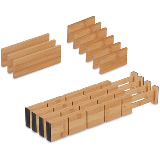 Relaxdays Schubladentrenner, 13-tlg. Set, verstellbare Länge von 34 bis 43,5 cm, Bambus, Schubladenteiler Küche, natur