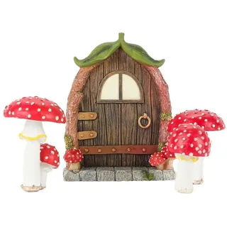 LuxusKollektion Gartenfigur Feentür Baumtür Feengarten Miniatur Harz Elfen Leuchtend Pilz 2 bunt