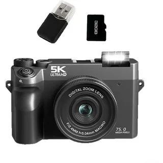 Besshepplo 5K Ultra HD Digitalkamera, 75 MP CMOS-Sensor, Dual-Front- und Rücklinse, 18-facher Digitalzoom, 9 Modi, automatischer und manueller Fokus, Blitz, WLAN-Konnektivität, Webcam-Funktion