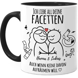 Tassenliebling® Pärchen Tasse personalisiert Schwarz - Ich liebe alle deine Facetten - Lustiges Geschenk für Männer zum Jahrestag - Liebesgeschenke Freund Mann - Valentinstag