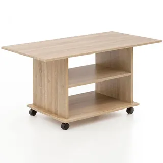 KADIMA DESIGN Couchtisch SEGRE: Stilvoll, 2 Ablageflächen, Rollen, Melaminharzbeschichtung, 95x51x54,5 cm, Weiß/Sonoma.
