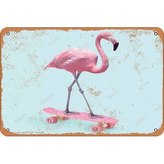 Flamingo Skateboarding Eisen Retro Look 20,3 x 30,5 cm Dekoration Schild für Zuhause Küche Bad Bauernhof Garten Garage inspirierende Zitate Wanddekoration
