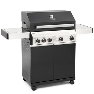 TAINO Gasgrill BLACK, Gasgrill, Doppelwandiger Deckel, Piezozündung, 1 Seitenkocher mit Schutzdeckel schwarz|silberfarben 140 cm x 115 cm x 50 cm