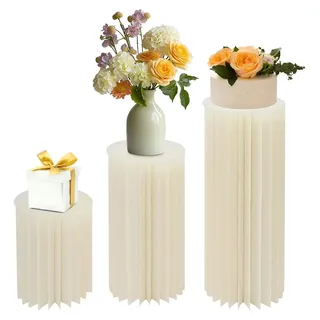 Party Deko Säule - Faltbare Papier Display Säulen 3er Set - Leicht - Freistehend - Für Hochzeit, Geburtstag & Eventdekoration