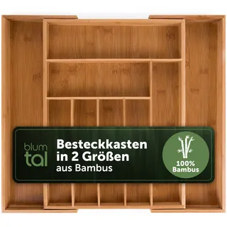 Blumtal Besteckkasten aus Bambus - größenverstellbarer Schubladentrenner Küche - Besteck Organizer 7 bis 9 Fächer - ausziehbare Schublade für Küchenschubladen - Organizer Küche Besteck in groß