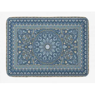 ABAKUHAUS Antik Orientalisch Badematte, Kunst Blumig Trippy, Plüsch Badezimmer Dekor Matte mit Rutschfester Rückseite, 51 cm x 77 cm, Grau Teal Blau grau
