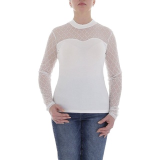 Ital-Design Langarmbluse Damen Elegant Glitzer Transparent Top & Shirt in Weiß weiß