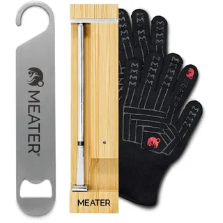 MEATER Pro Bundle: Smartes, kabelloses Fleischthermometer mit integrierter WLAN Funktion, hitzebeständigen Grillhandschuhen und Flaschenöffner – temperaturbeständig bis zu 550°C