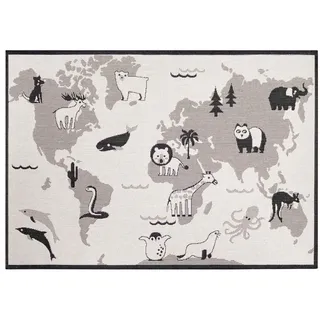 Primaflor Kinderteppich "LINIA - Weltkarte", weiß (wollweiß), B:135cm H:3mm L:190cm, Polypropylen (PP), PRIMAFLOR-IDEEN IN TEXTIL, Teppiche, Kinderteppich, Flachgewebe, Motiv Weltkarte, In- und Outdoor geeignet, Kinderzimmer