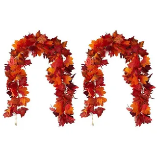 Set Mit 2 Künstlichen Ahornblattgirlanden, 180 Cm Großer Herbstkranz Aus Ahornblättern, Herbstdekoration, Innendekoration Für Halloween, Thanksgiving, Hochzeit - Crezuo