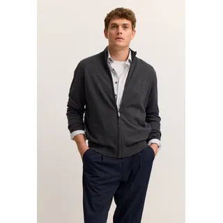 Bugatti Strickjacke "Regular Fit", Herren, Gr. XL, 280, dunkelgrau, Strick, 100% Baumwolle, unifarben, regular fit, ohne Ausschnitt, Rippbündchen, Strickjacken Strickjacke, aus Baumwolle mit Stehkragen