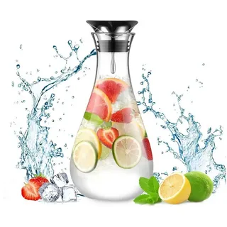 LuxusKollektion Wasserkaraffe Glaskaraffe 1.8L mit Edelstahl Deckel beige