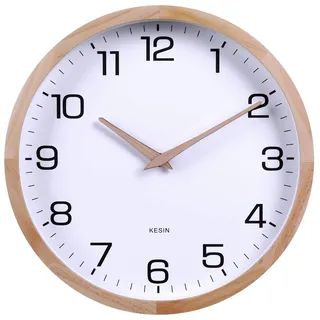 Kesin 30,5 cm große, runde Wanduhr aus Holz, geräuschlos, analog, digital, batteriebetrieben, Nicht tickend, für Wohnzimmer, Küche, Schlafzimmer, Büro, Vintage-Heimdekoration