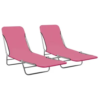 vidaXL 2X Sonnenliege Klappbar Verstellbare Rückenlehne Gartenliege Campingliege Liege Gartenmöbel Strandliege Klappliege Stahl Stoff Rosa