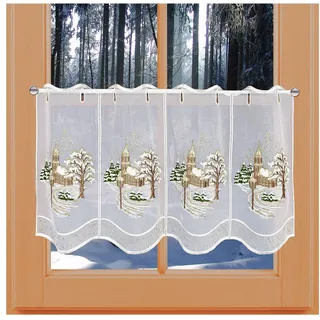 kollektion MT Weihnachts-Scheibengardine Winterlandschaft Wintergardine Vogtländischer Stickerei 33 x 144 cm