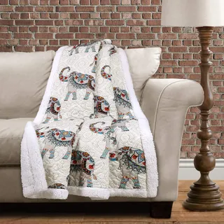 Lush Decor Hati Elefant Überwurf | Fuzzy Reversible Bohemian Sherpa Decke – 152,4 x 127 cm, Marineblau und Türkis