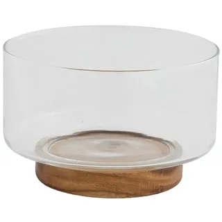 Pasdrucn Salatschüssel Glas Set Mit Basis Aus Akazienholz, Klare Obstschale, Multifunktionale Übergroße Glasschalen, Dessertschalen Glas, Salatschüssel Groß Rund Glasschüsseln Für Die Küche (2700ml)