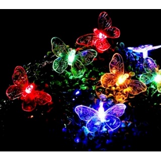 HI LED-Lichterkette LED Solar Lichterkette Schmetterling mit 24 bunten LED