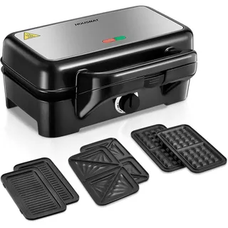 HOUSNAT Waffeleisen Sandwichmaker 3 in 1 mit 5 Stufen | Antihaftbeschichtung mit 3 Wechselplatten für Paninigrill, ideal für schnelles Frühstück in Küche, Schlafsaal & Camping.