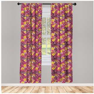 Gardine »Vorhang für Wohnzimmer Schlafzimmer Dekor«, Abakuhaus, Microfaser, Hibiskus Sommer-Dschungel-Blüten rosa 150 cm x 245 cm