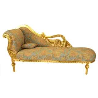 Casa Padrino Barock Luxus Chaiselongue Antik Gold-Türkis-Rot Muster / Gold -  Golden Wings - Luxus Qualität